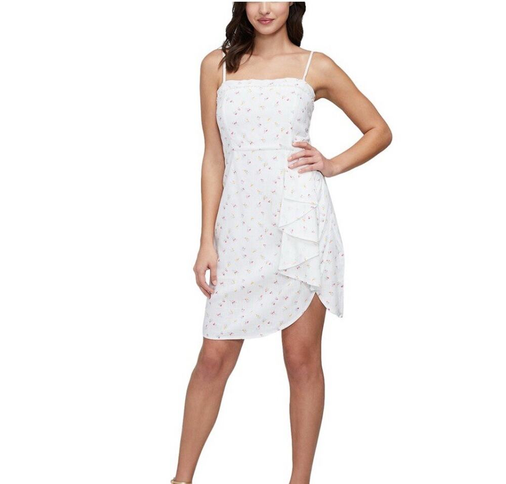 New Wildfox Valletta Drape Linen-Blend Straps A-Line Mini Dress Floral Size M